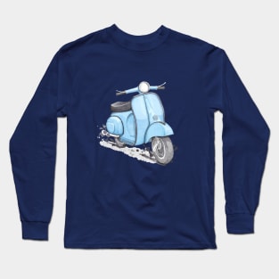 Blue classic vintage scooter. Blue background. Long Sleeve T-Shirt